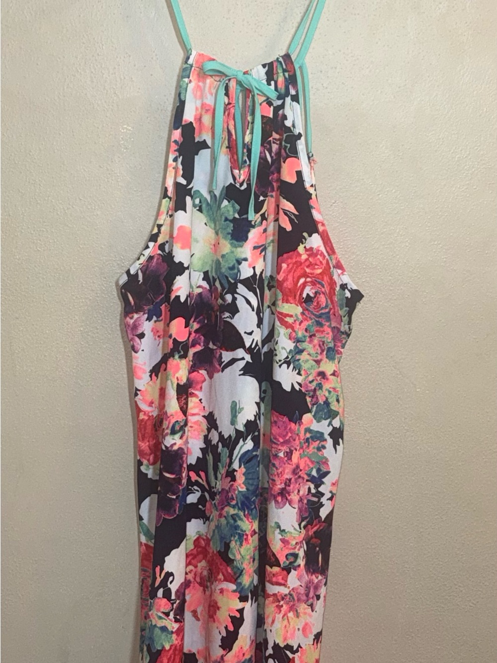 12PM by Mon Ami Floral Halter Neck Dress with Mint Straps